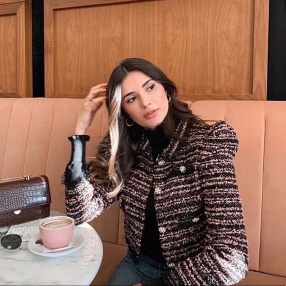 Zara Jackets & Blazers - Zara tweed faux pearl button blazer